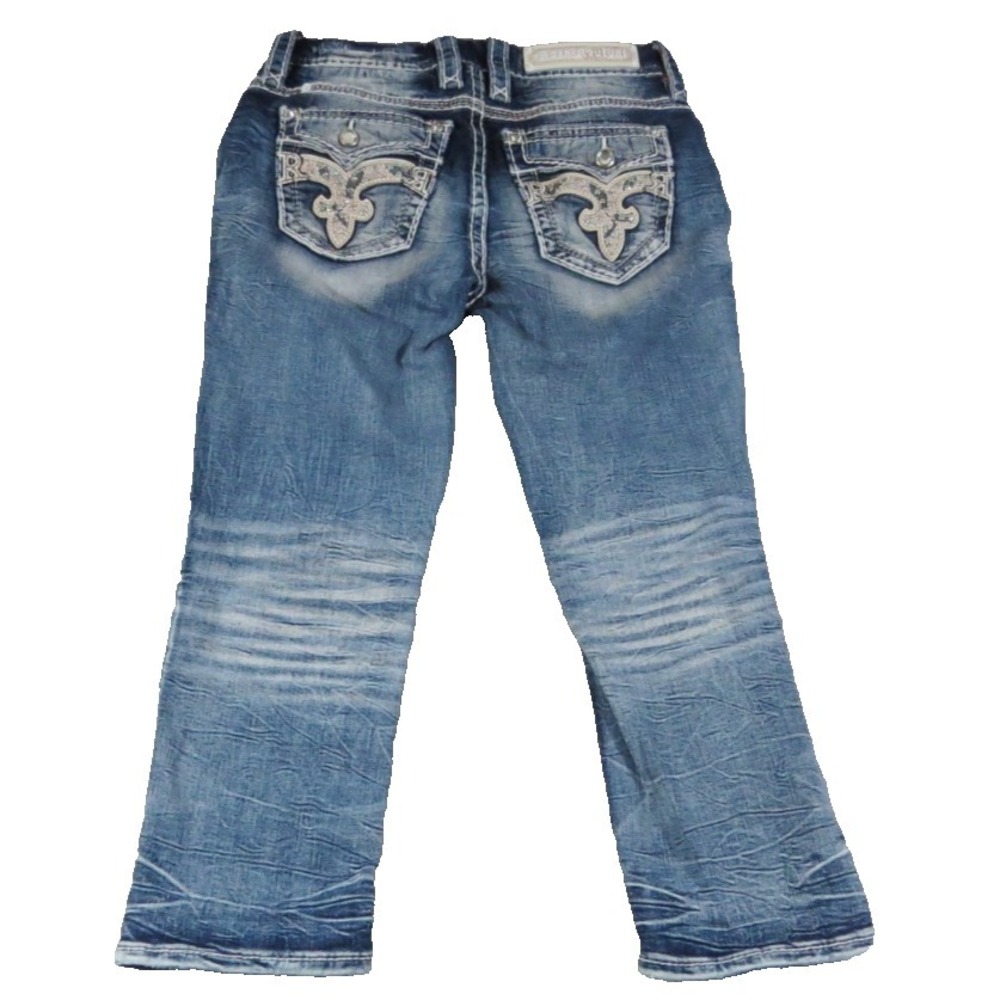 Rock Revival Katydid Easy Crop Jeans 26 Blue Denim Embroidered Flap Pocket Women